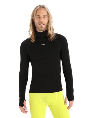 Icebreaker MerinoFine™ Long Sleeve Roll Neck Férfi Base Layers Fekete | HU 1344BEXC